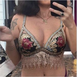 NEW HAUTELINE BLING Dolls Kill Lux Muse OOAK Brocade Festival Party Top Crop Bra